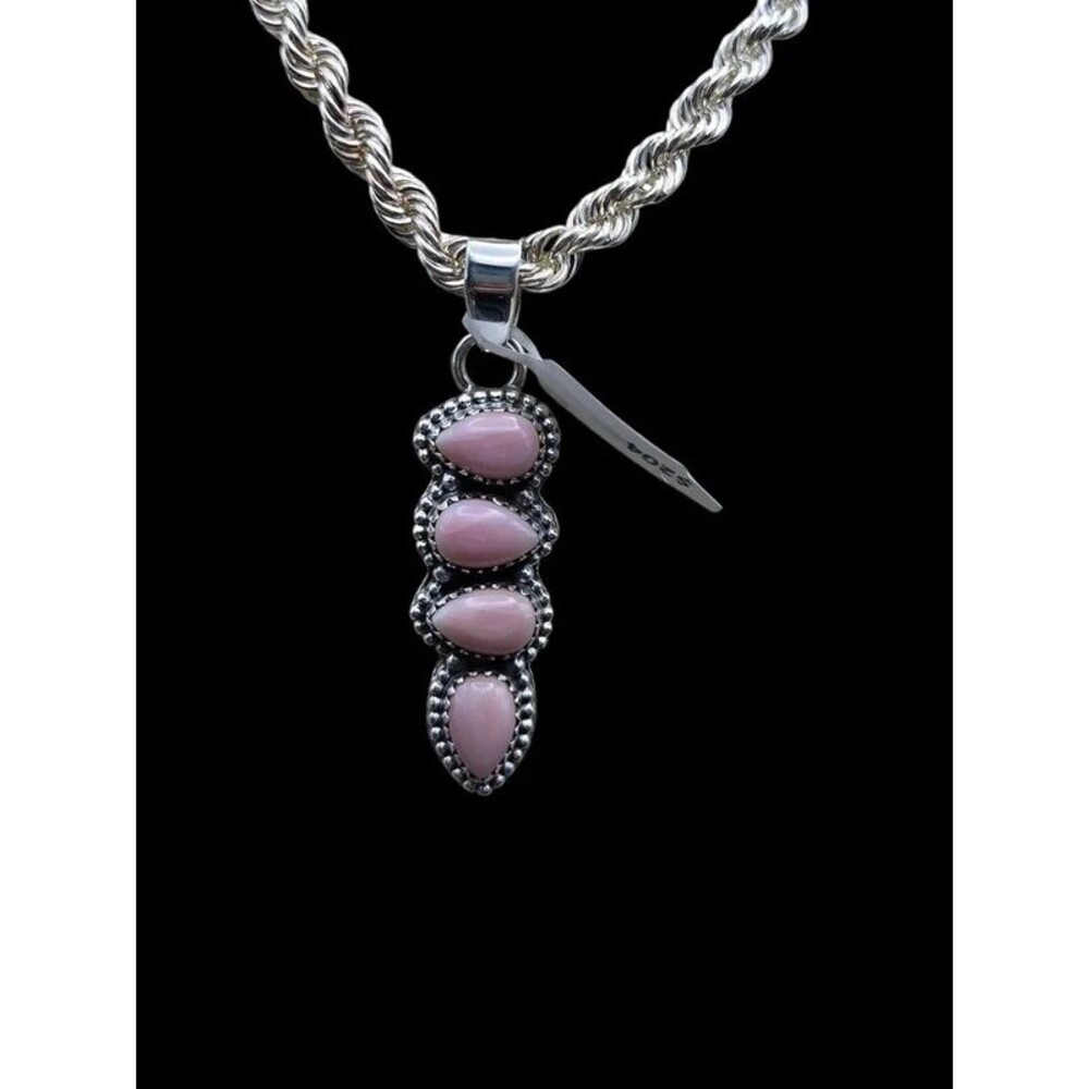 Sterling Silver Pink Conch 4 Stone Teardrop Pendant 925 Southwestern 2.2 in